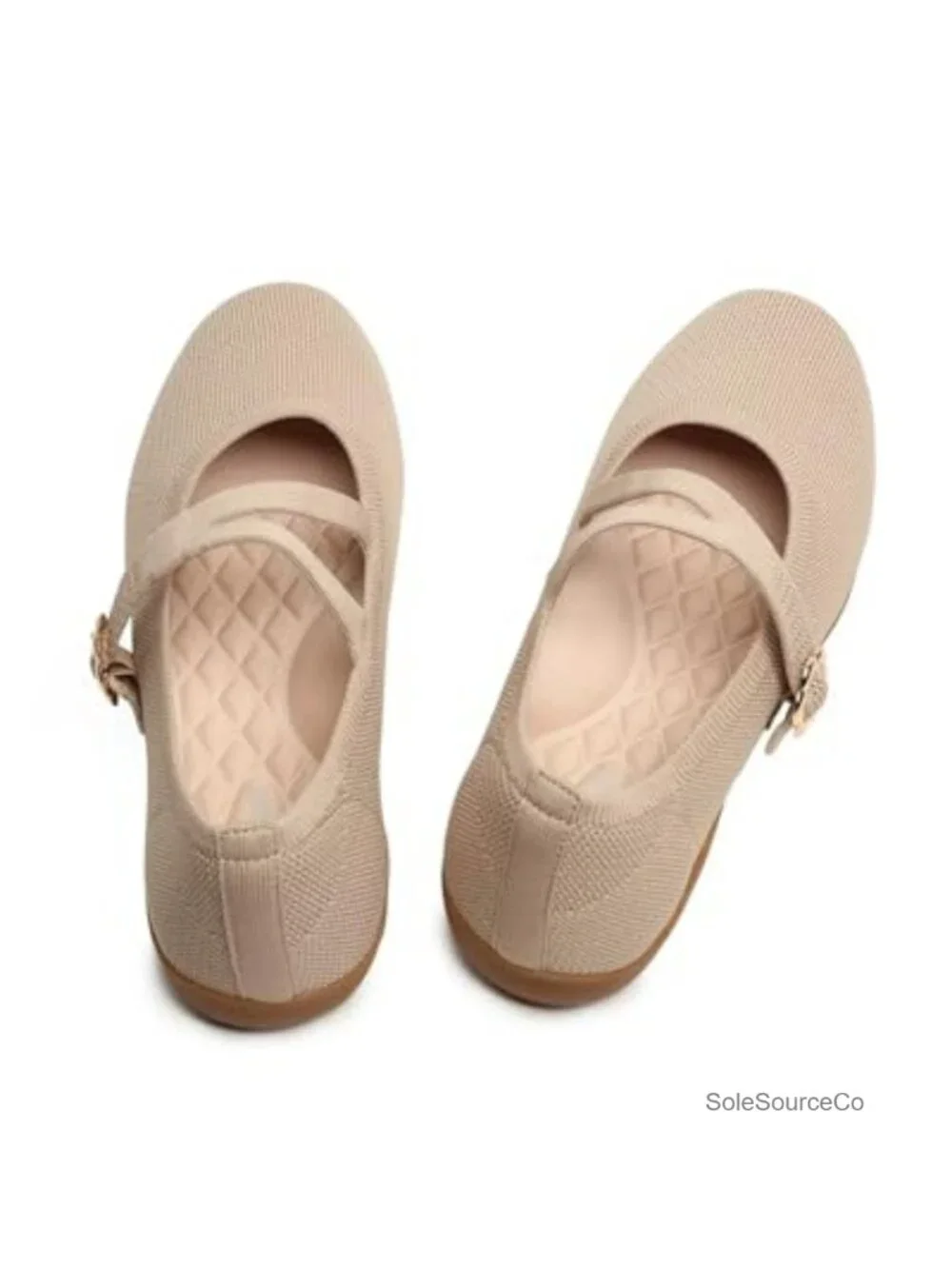 Women's Breathable Knit Mary Jane Ballet Flats Dressy Shoes Round Toe